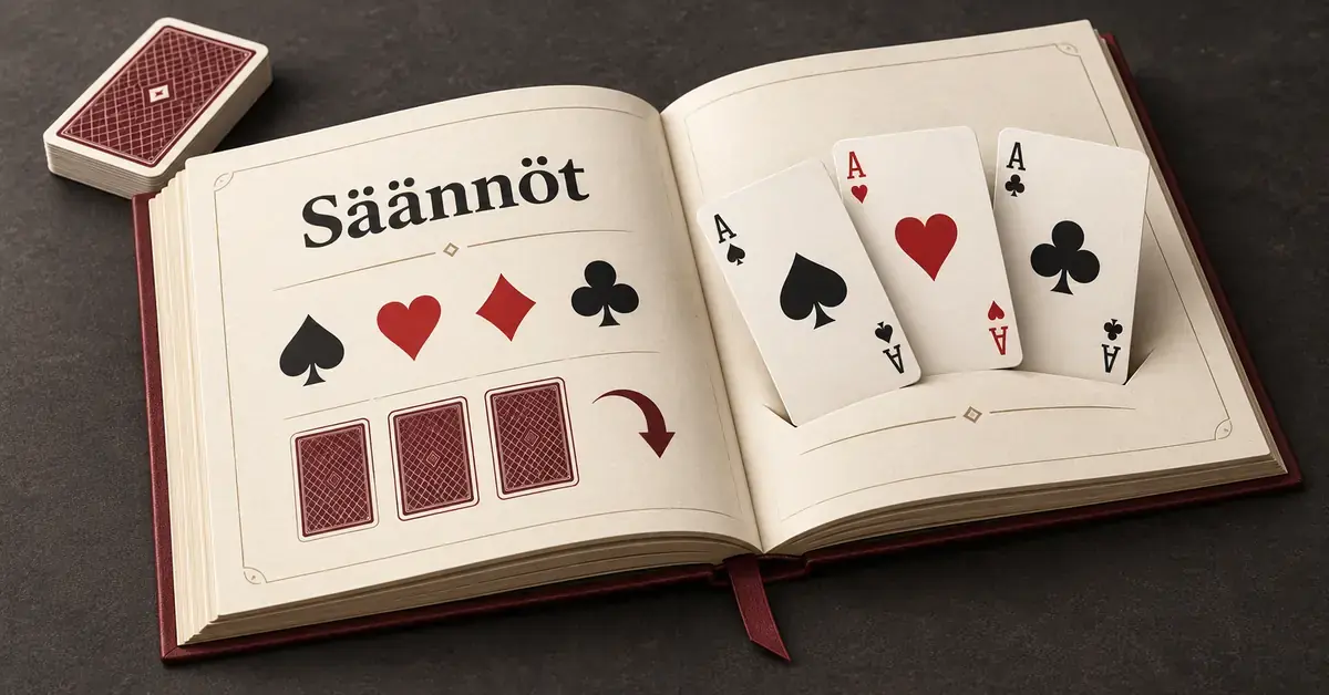 Avoin korttipelien sääntöopas esittelee neljä maata, ja sen sivuilta kohoavat pata-, hertta- ja ristiässä.